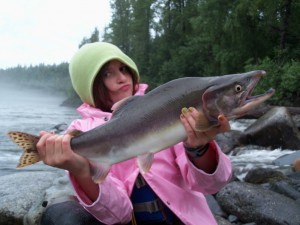 Girl with pink salmon